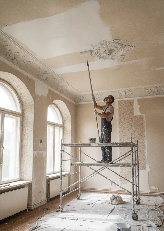 Peintre en bâtiment sur échafaudage dans les Bouches-du-Rhône